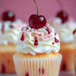Vanilla Cupcakes with Cherry Topping First Image