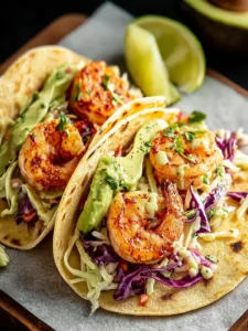 Crispy Shrimp Tacos with Avocado Lime Slaw: Unforgettable... First Image